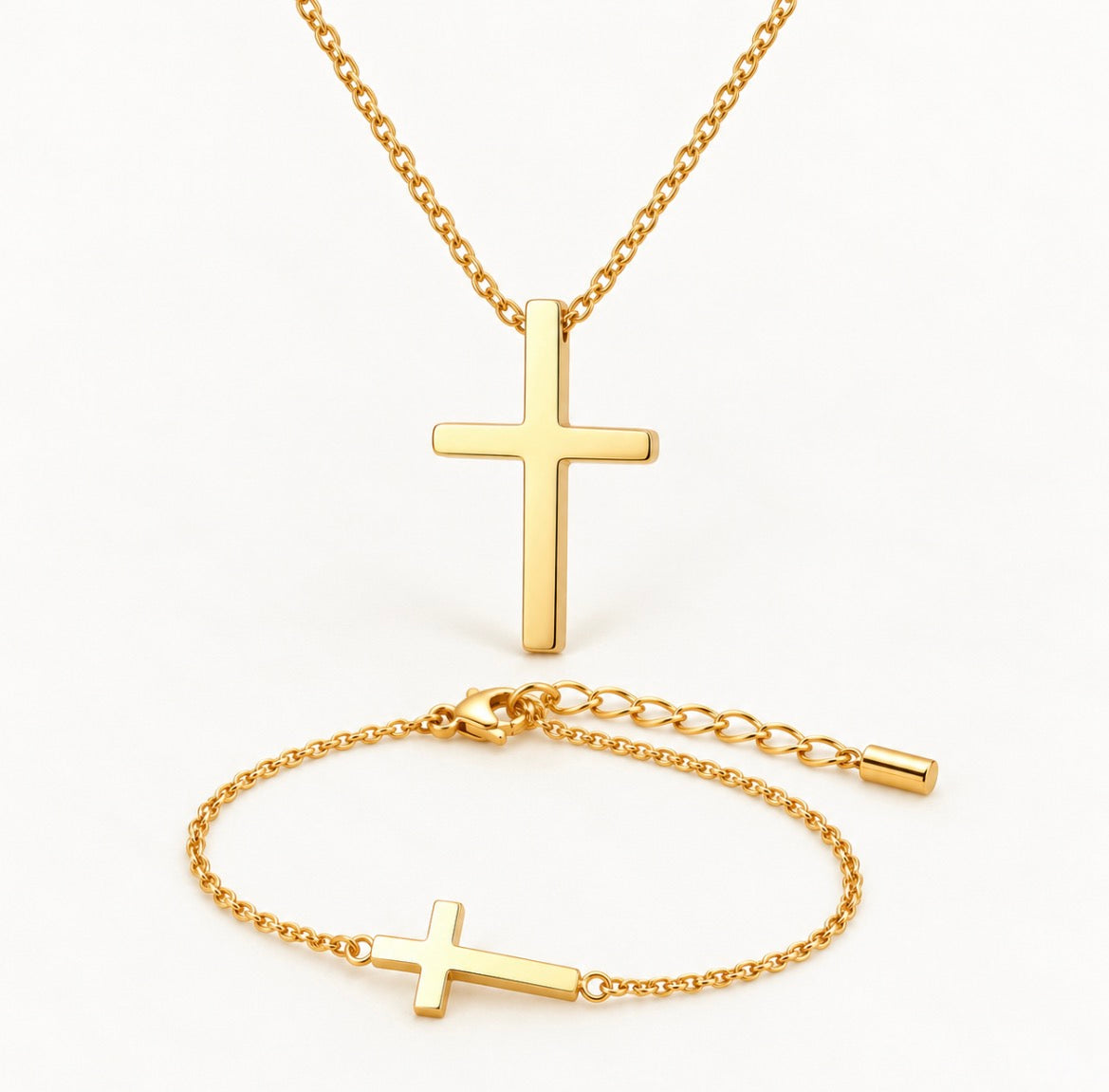 matching gold cross jewellery set