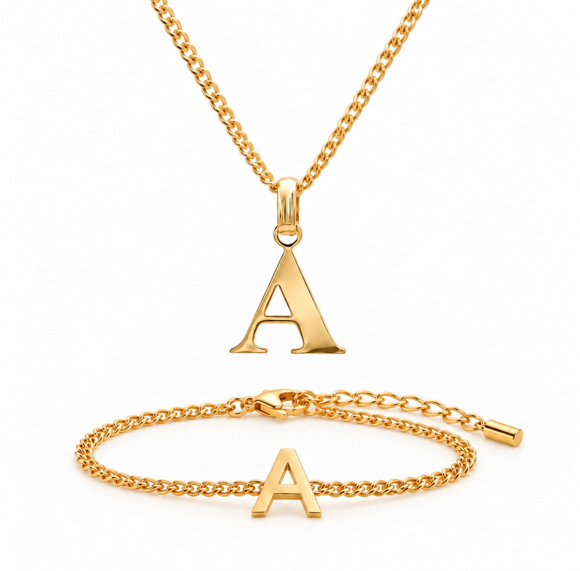 matching gold custom letter jewellery set